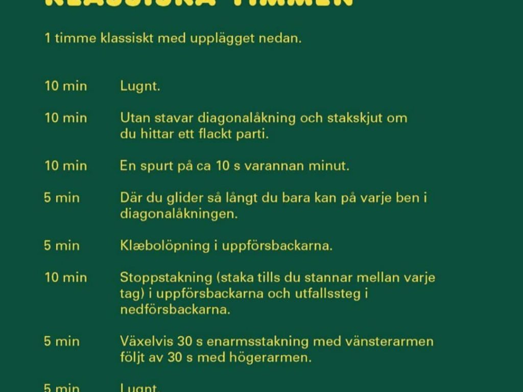 Träningsinspiration – Klassiska timmen - Skidhall för längdskidåkning i Göteborg.